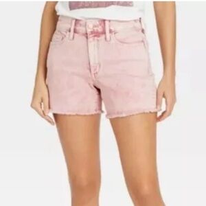 BDG Mom High Waist Denim Cutoff Raw Hem Pink Wash Shorts 26
